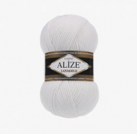 Пряжа Alize Lanagold, белый 055, 49% шерсть, 51% акрил, 100 гр.