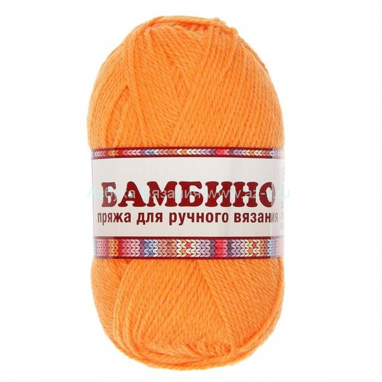 Пряжа "Бамбино", оранжевый 035, шерсть меринос 35%, акрил 65%, 50 г.