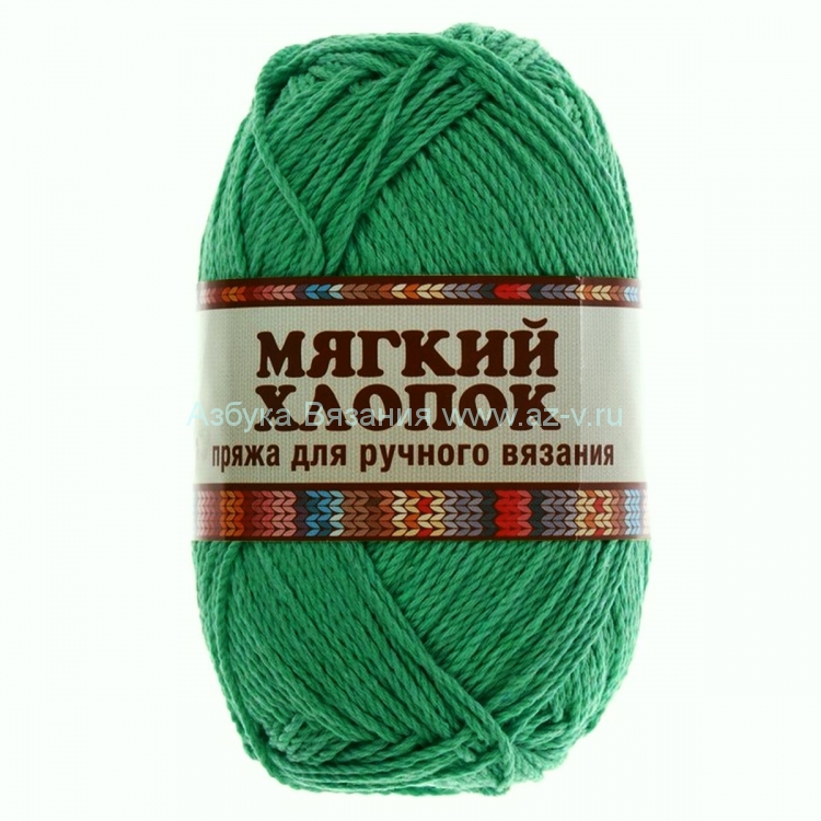 Пряжа "Мягкий хлопок", яркий зеленый 109, хлопок 70%, нейлон 30%, 100 г.  