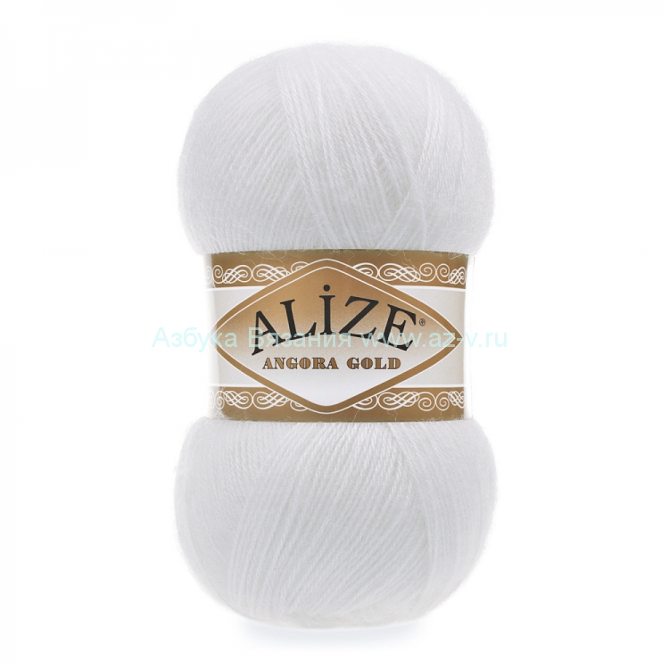 Пряжа Alize Angora Gold белый 055, 20% шерсть, 80% акрил, 100 гр. 